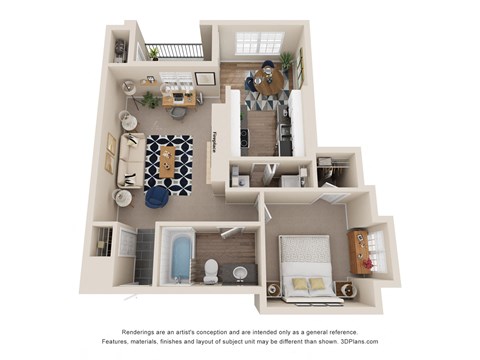 Floor plan for 1 bed, 1 bath, 820 sqft